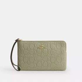 Grosse Eck-Handgelenktasche mit Reissverschluss aus charakteristischem Leder