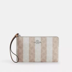 Grosse Handgelenktasche mit Reissverschluss an der Ecke aus Signature Canvas