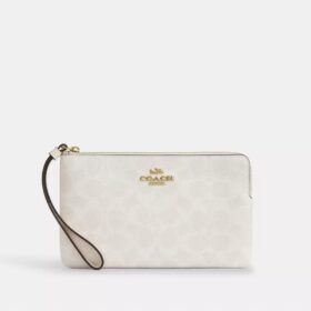 Grosse Handgelenktasche mit Reissverschluss an der Ecke aus Signature Canvas