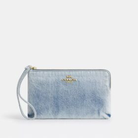 Grosse Handgelenktasche mit Reissverschluss an der Ecke in Loved Denim