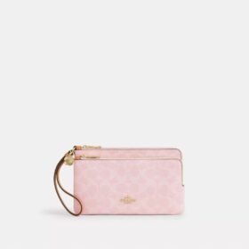 Handgelenktasche mit doppeltem Reissverschluss aus Signature Canvas mit Anhängern