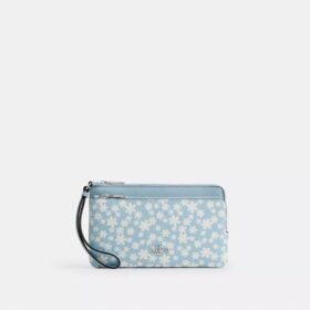 Handgelenktasche mit doppeltem Reissverschluss und Blumenprint