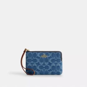 Handgelenktasche mit Reissverschluss an der Ecke aus charakteristischem Denim