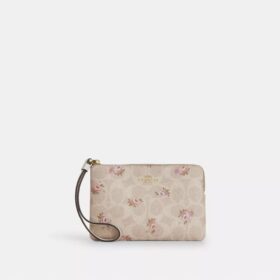 Handgelenktasche mit Reissverschluss an der Ecke aus Signature Canvas mit Blumenprint