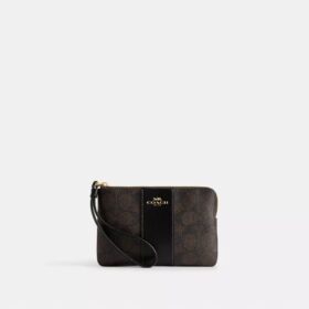 Handgelenktasche mit Reissverschluss an der Ecke aus Signature Canvas mit Streifen