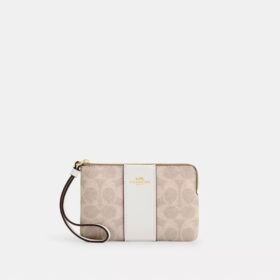 Handgelenktasche mit Reissverschluss an der Ecke aus Signature Canvas mit Streifen
