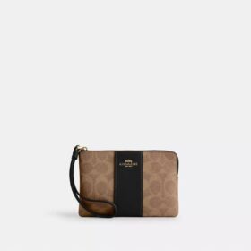 Handgelenktasche mit Reissverschluss an der Ecke aus Signature Canvas mit Streifen