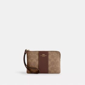Handgelenktasche mit Reissverschluss an der Ecke aus Signature Canvas mit Streifen