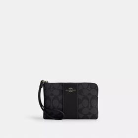 Handgelenktasche mit Reissverschluss an der Ecke aus Signature Canvas mit Streifen