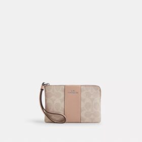 Handgelenktasche mit Reissverschluss an der Ecke aus Signature Canvas mit Streifen