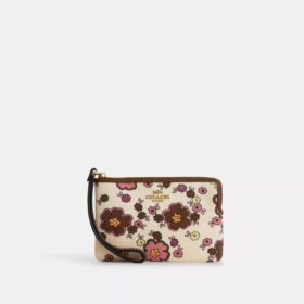 Handgelenktasche mit Reissverschluss an der Ecke und Blumenprint