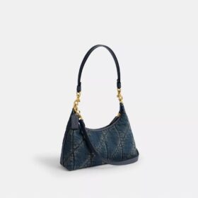 Juliet-Schultertasche 25 aus regenerativem Baumwoll-Denim mit Steppung