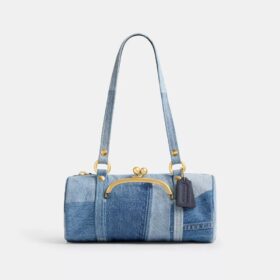 Kisslock Barrel Bag 28 aus wiederverwertetem Denim