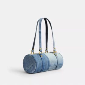 Kisslock Barrel Bag 28 aus wiederverwertetem Denim