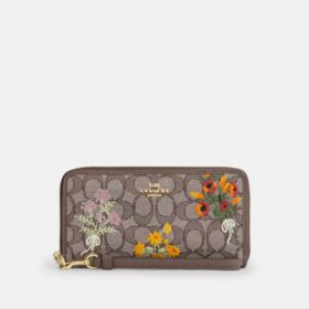 Lange Rundum-Geldbörse aus Signature-Jacquard mit Blumenstickerei