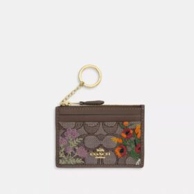Mini Skinny Ausweisetui aus charakteristischem Jacquard mit Blumenstickerei