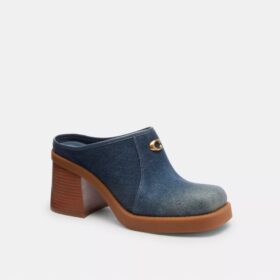 Mules mit Absatz und geformtem C-Logo in «Loved Denim»