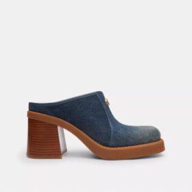 Mules mit Absatz und geformtem C-Logo in «Loved Denim»
