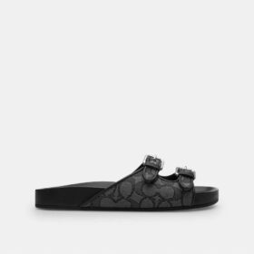 Sandalen mit zwei Riemen und Schnalle aus unserem charakteristischen Jacquard